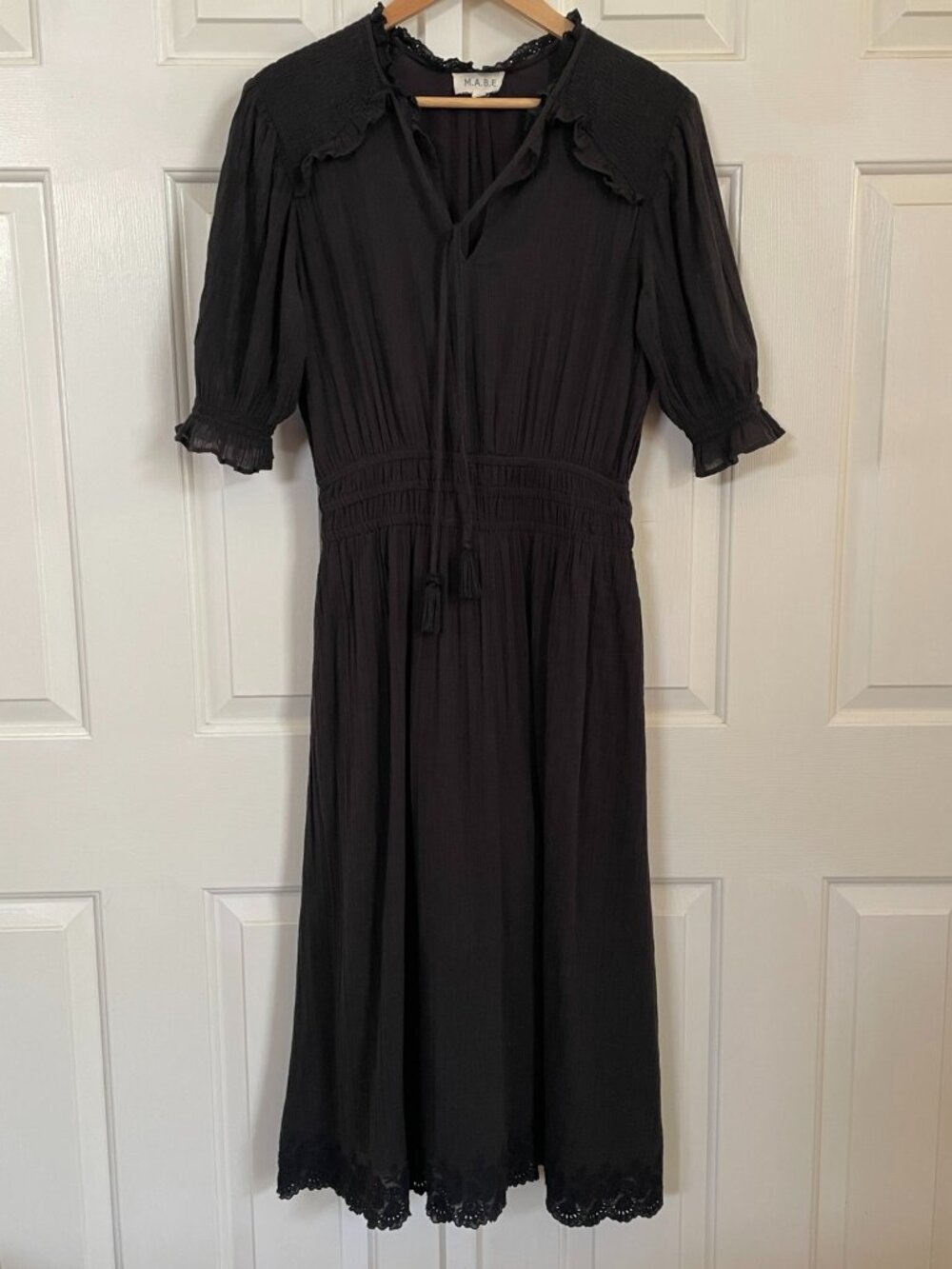 M.A.B.E Cella Embroidered Cotton Maxi Dress Charcoal Black Shade Size Small